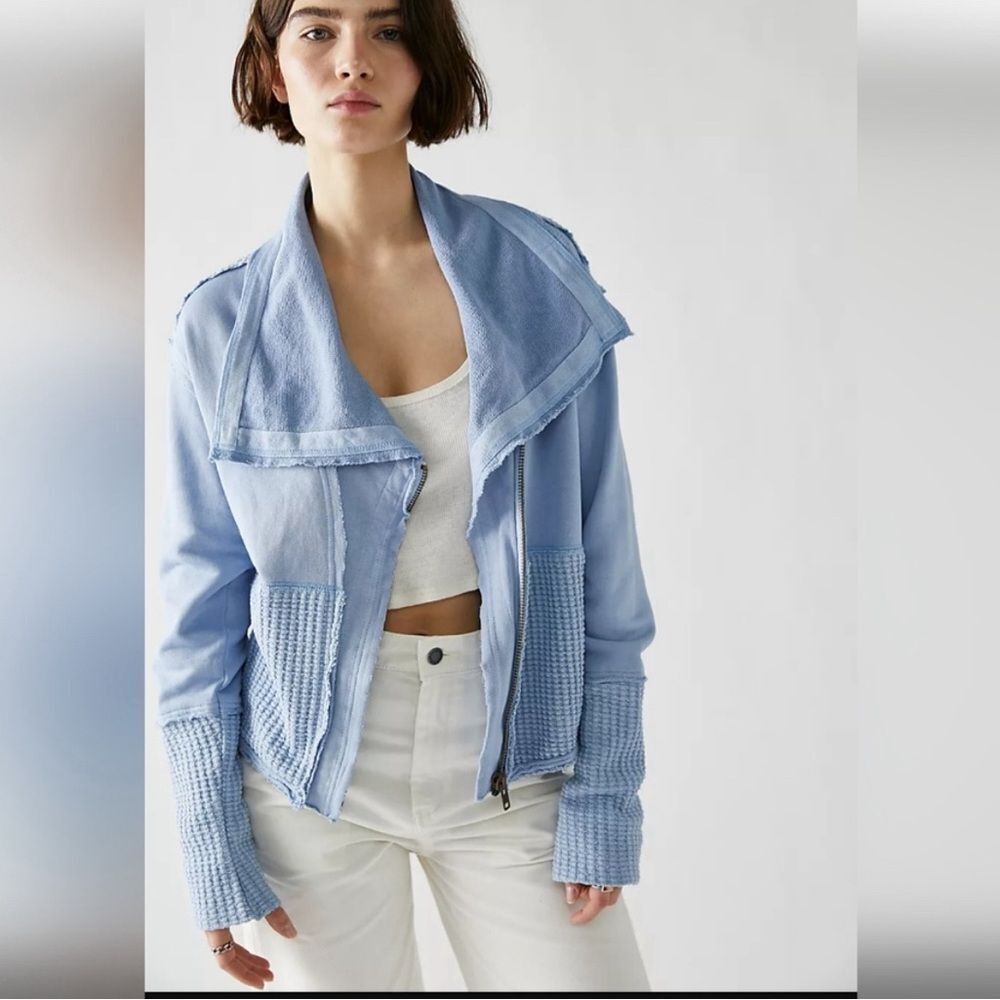 Free People Hazel Cardi Jacket Corsican Sea Blue Size Medium Zip Hoodie Sweater